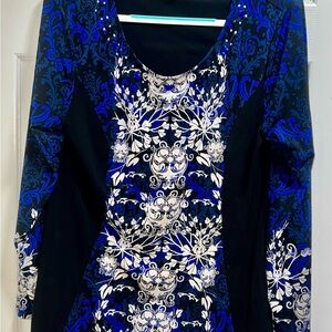 ♦️ 
Style & Co Womens Black Blue Gem Studded Boat Neck Stretch Blouse Sz XL
Used
